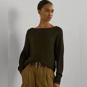 Lauren Ralph Lauren Olive Green Ribbed Knit Sweater
